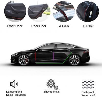 Door Seal Auto Rubber Strip Kit for Te-sla Car Door (Front Door / Pillar / Rear Door), Self Soundproofing & Noise Reduction